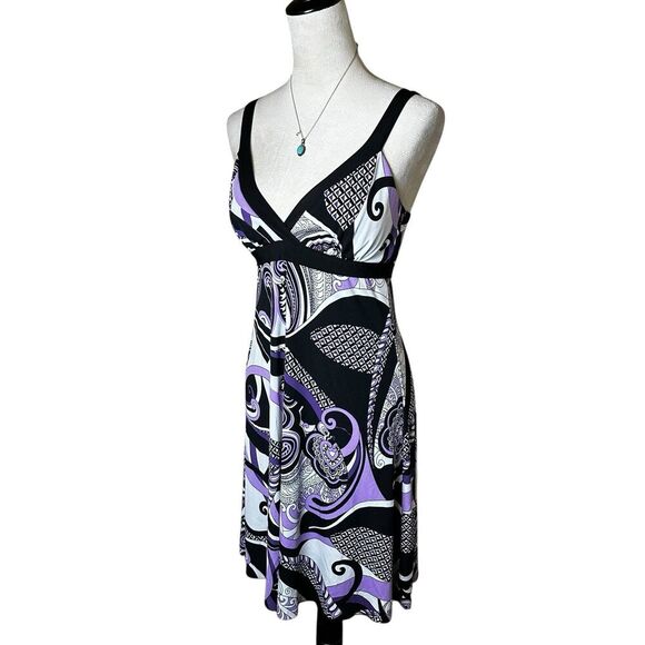 Speechless Black Purple Abstract Empire Waist Babydoll Dress Medium | Retro Y2K - Picture 4 of 7